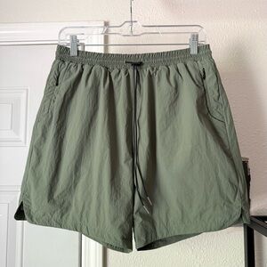 RICHIE‎ LE Olive Sage nylon athletic elastic drawstring waist shorts